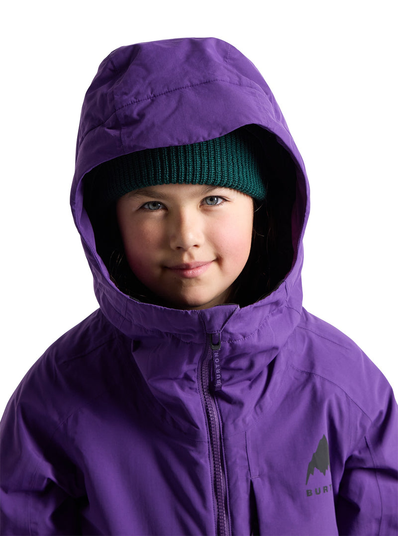 Load image into Gallery viewer, Child wearing a purple jacket with a hood on a white background
