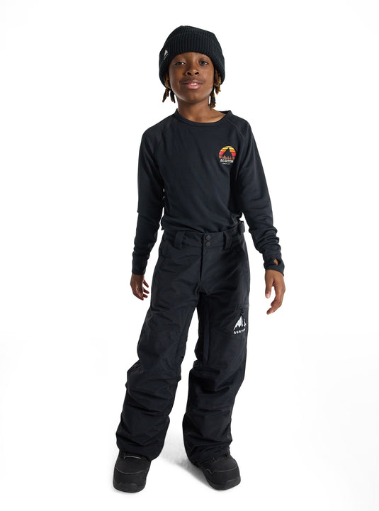 Person wearing a black snowsuit with a logo on a white background