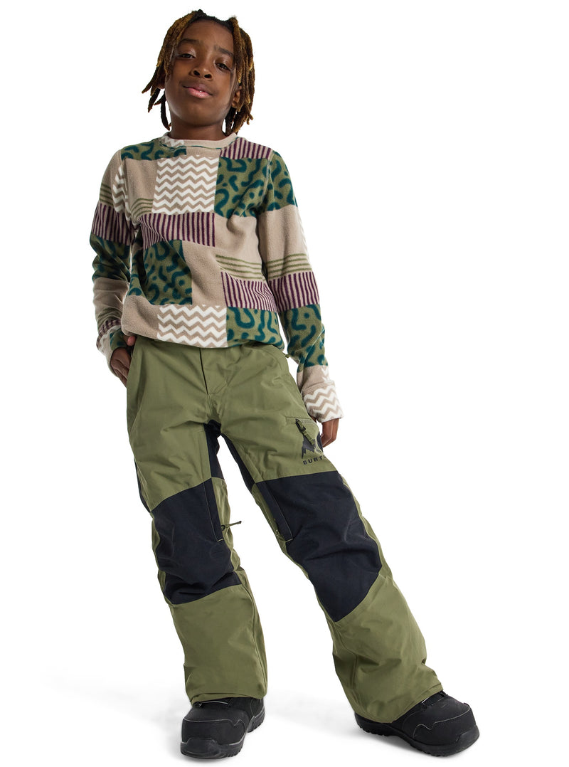 Load image into Gallery viewer, Child wearing a patterned sweater and green Burton snow pants with black accents on a white background
