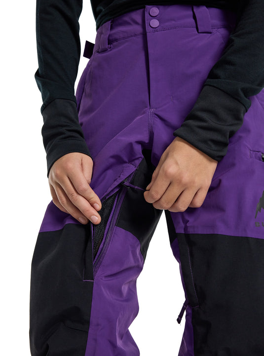 Purple and black pants with a Burton logo on a white background