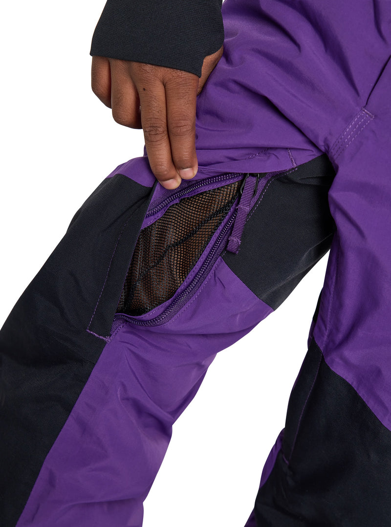 Load image into Gallery viewer, Purple and black pants with a close-up of a pocket on a white background
