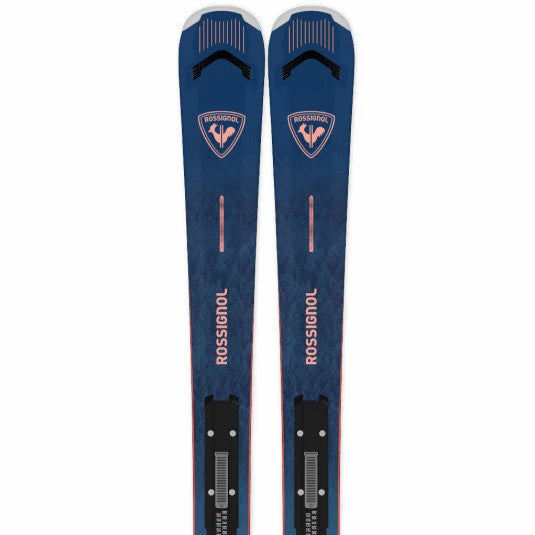 Load image into Gallery viewer, A pair of Rossignol Arcade 88 ski tips shown vertically against a plain white background, featuring a textured blue design with pink and white branding details.
