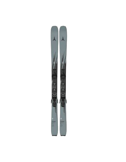 A pair of Atomic Maverick 78 gray skis, shown vertically against a plain white background. Ski and Tennis Station