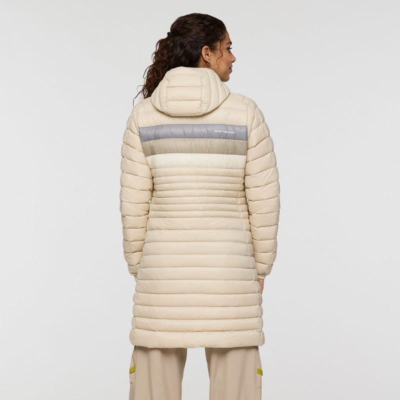 Load image into Gallery viewer, Person wearing a beige puffer jacket with reflective strip on a white background
