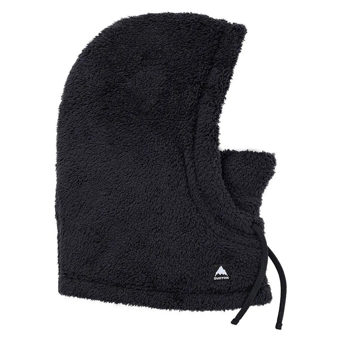 Black fleece hood with a Burton logo on a white background