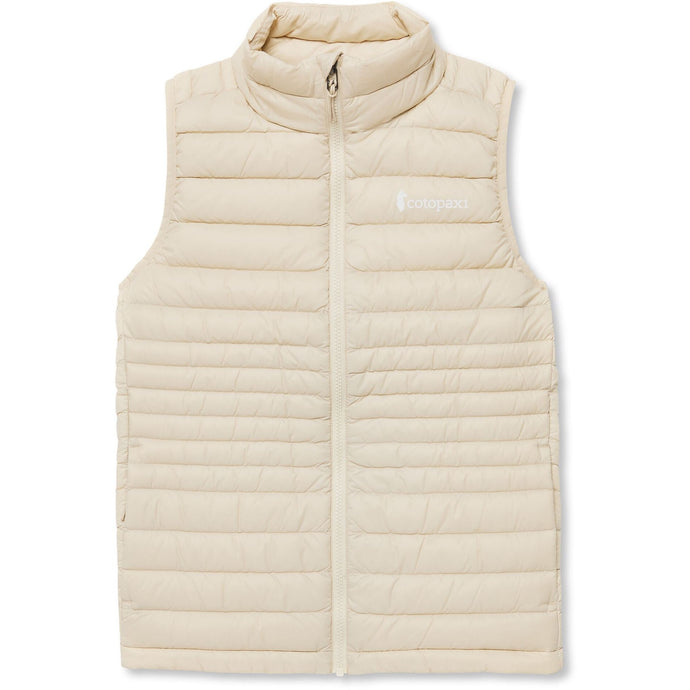 Beige puffer vest with Cotopaxi logo on a white background