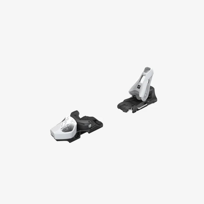 Two ski bindings on a white background