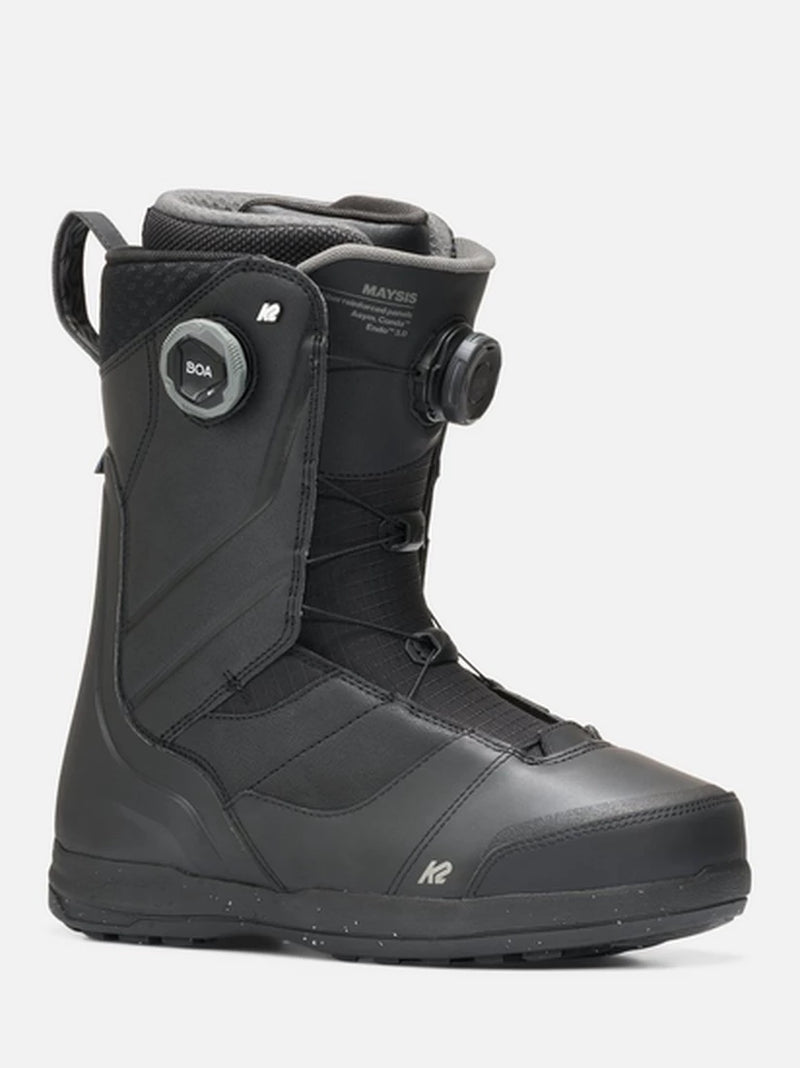 Load image into Gallery viewer, A black K2 snowboard boot with a dial closure system, shown from a three-quarters angle against a light gray background.
