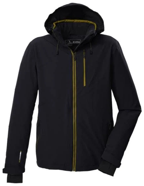 killtec ski jacket in black with contrasting gold