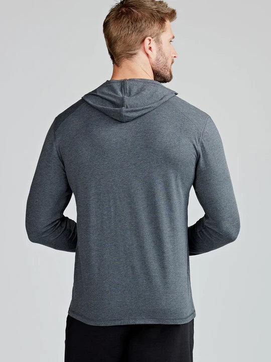 Load image into Gallery viewer, Man wearing a gray hoodie from behind on a light gray background
