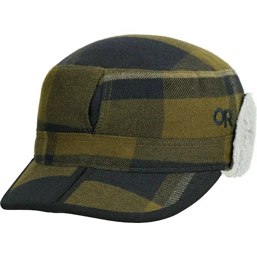 Load image into Gallery viewer, olive plaid outdoor research winter hat with insulated ear flaps
